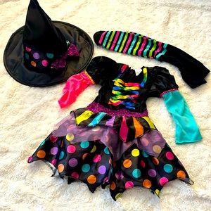 2T rainbow witch costume dress tights hat